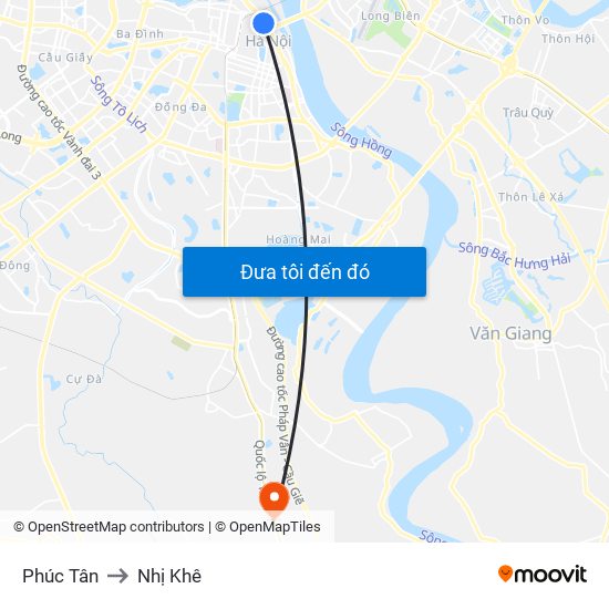 Phúc Tân to Nhị Khê map