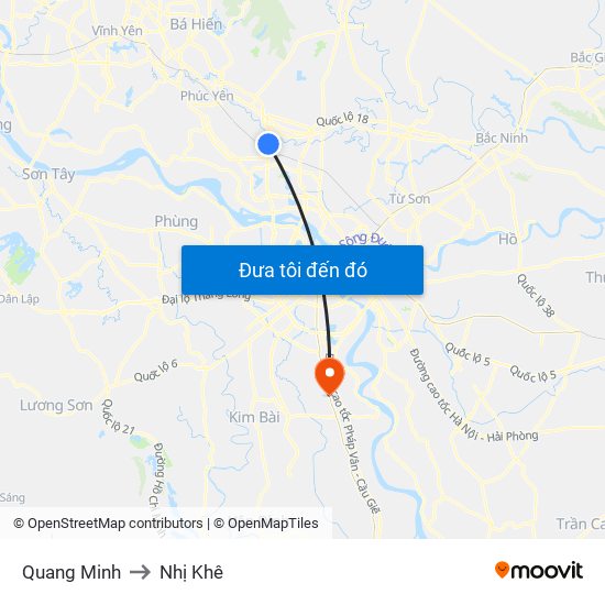 Quang Minh to Nhị Khê map