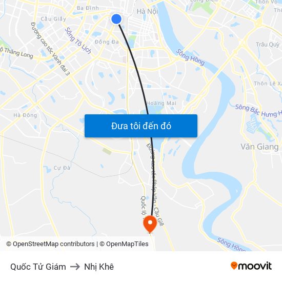 Quốc Tử Giám to Nhị Khê map