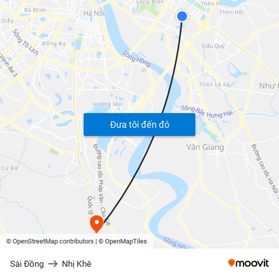Sài Đồng to Nhị Khê map