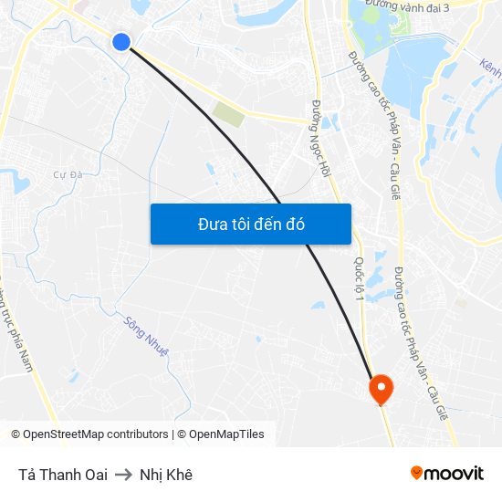 Tả Thanh Oai to Nhị Khê map