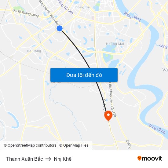 Thanh Xuân Bắc to Nhị Khê map