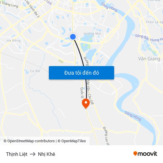 Thịnh Liệt to Nhị Khê map