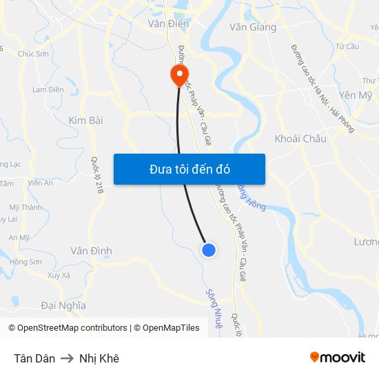 Tân Dân to Nhị Khê map