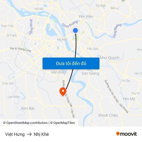 Việt Hưng to Nhị Khê map
