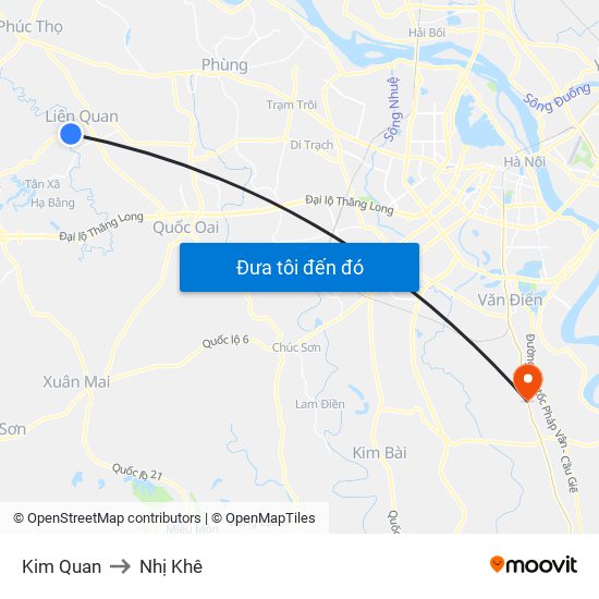 Kim Quan to Nhị Khê map