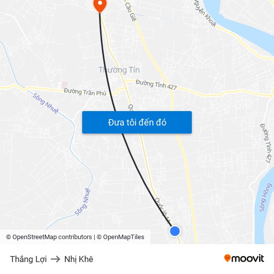 Thắng Lợi to Nhị Khê map