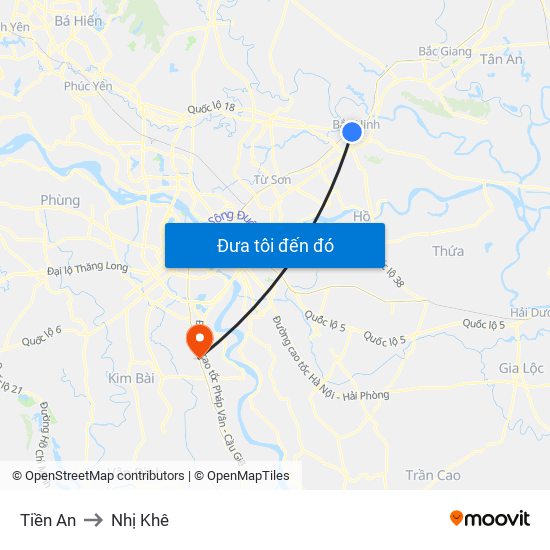 Tiền An to Nhị Khê map