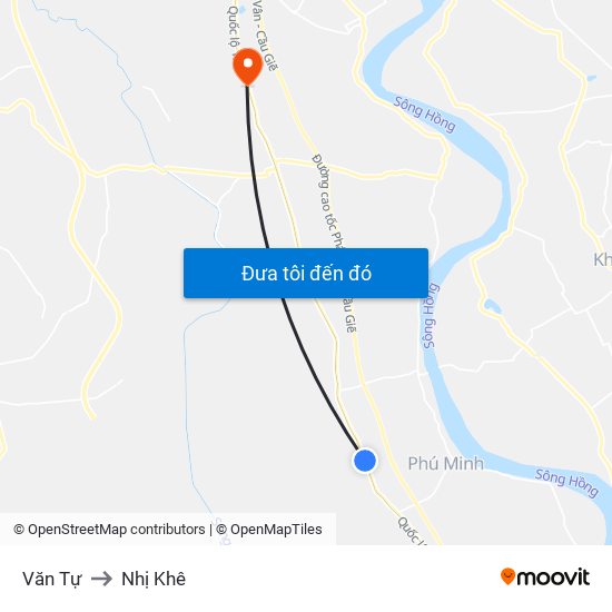 Văn Tự to Nhị Khê map