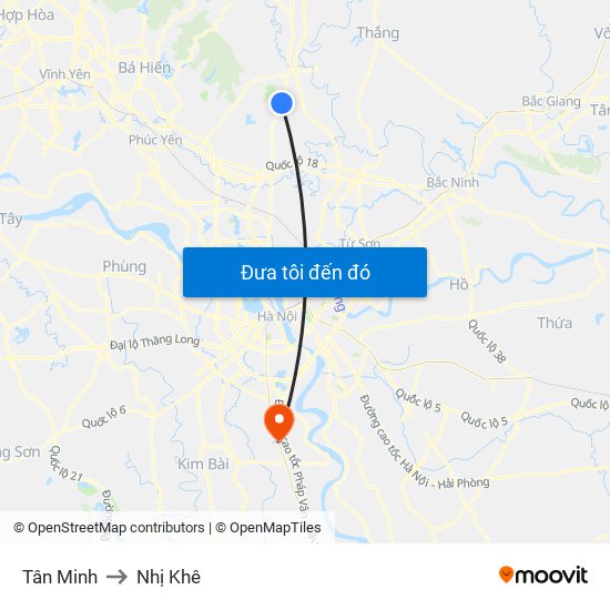 Tân Minh to Nhị Khê map