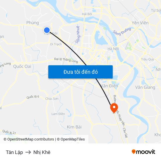 Tân Lập to Nhị Khê map