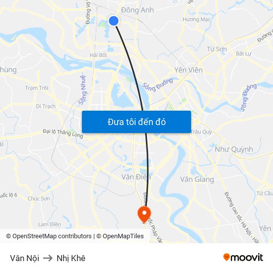 Vân Nội to Nhị Khê map