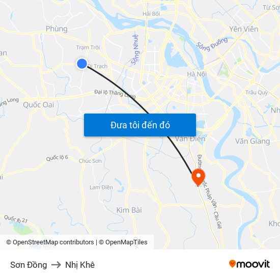 Sơn Đồng to Nhị Khê map