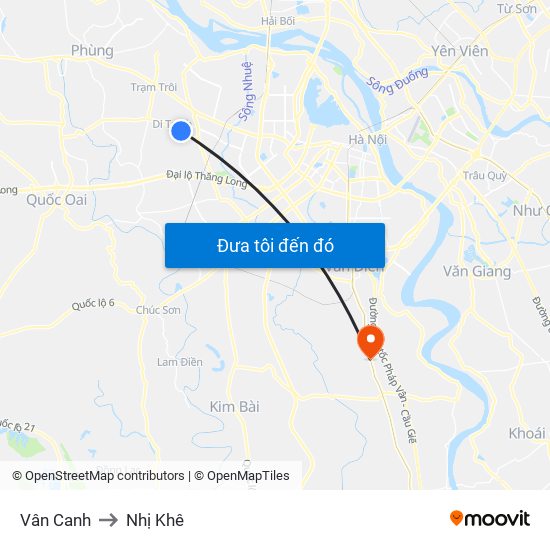 Vân Canh to Nhị Khê map