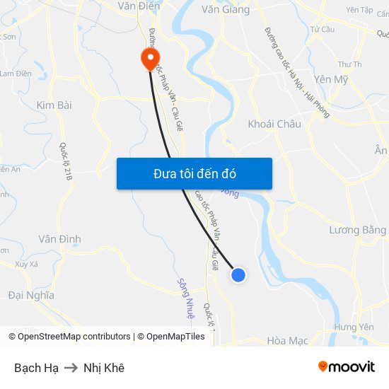 Bạch Hạ to Nhị Khê map