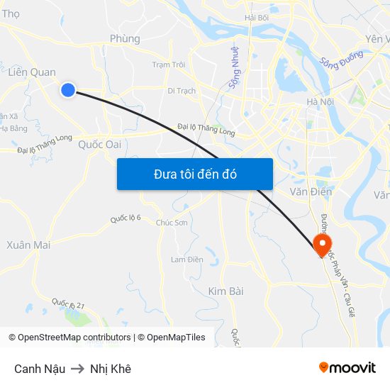 Canh Nậu to Nhị Khê map