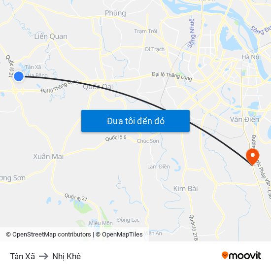 Tân Xã to Nhị Khê map