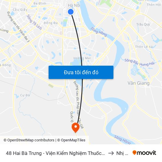 48 Hai Bà Trưng - Viện Kiểm Nghiệm Thuốc Trung Ương to Nhị Khê map