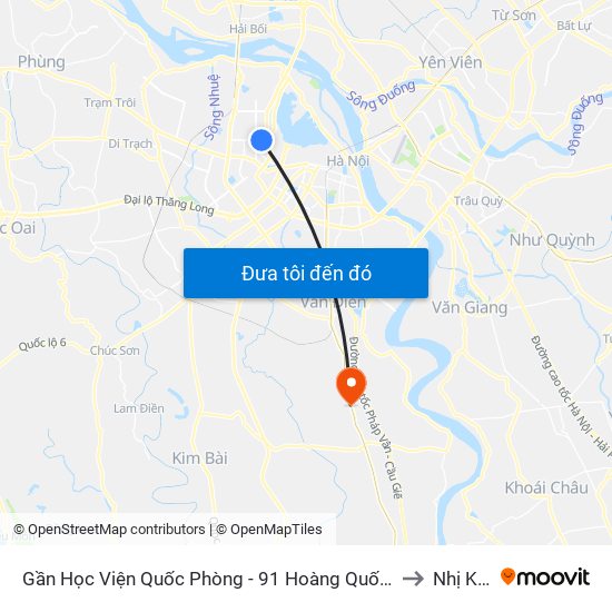 Gần Học Viện Quốc Phòng - 91 Hoàng Quốc Việt to Nhị Khê map