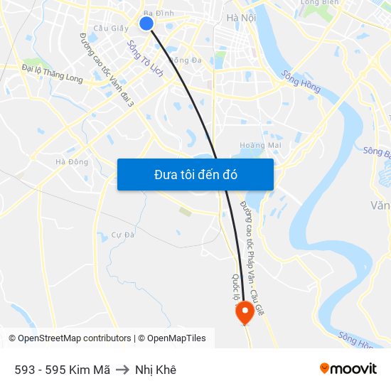 593 - 595 Kim Mã to Nhị Khê map