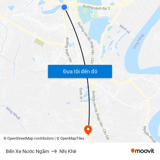 Bến Xe Nước Ngầm to Nhị Khê map