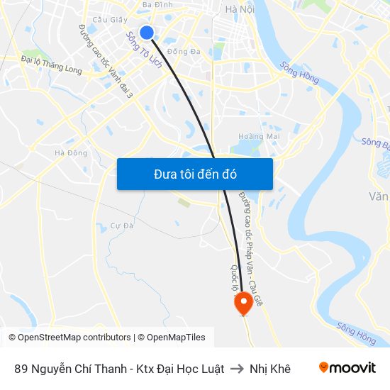 89 Nguyễn Chí Thanh - Ktx Đại Học Luật to Nhị Khê map