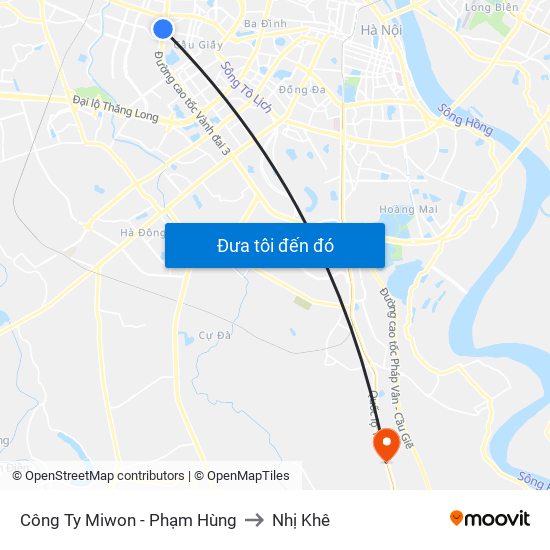 Công Ty Miwon - Phạm Hùng to Nhị Khê map