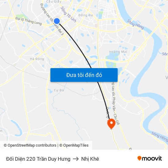 Đối Diện 220 Trần Duy Hưng to Nhị Khê map