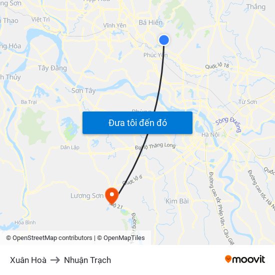 Xuân Hoà to Nhuận Trạch map