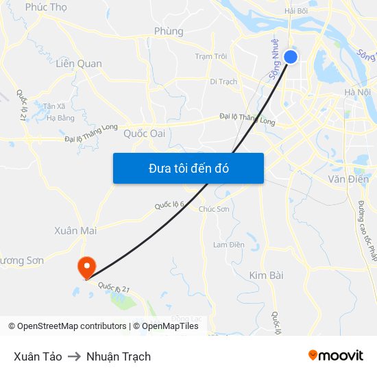 Xuân Tảo to Nhuận Trạch map