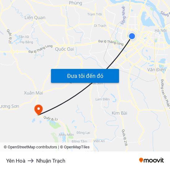 Yên Hoà to Nhuận Trạch map