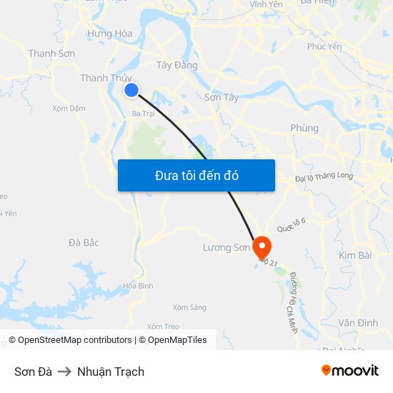 Sơn Đà to Nhuận Trạch map