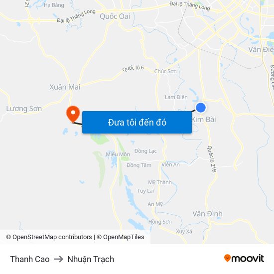 Thanh Cao to Nhuận Trạch map