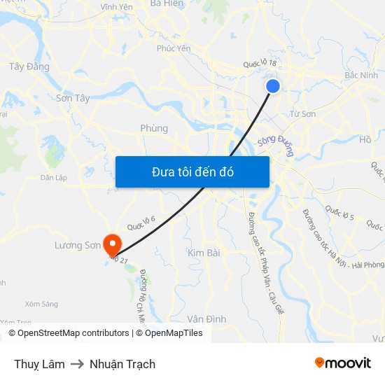 Thuỵ Lâm to Nhuận Trạch map