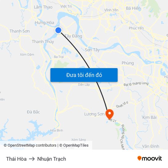 Thái Hòa to Nhuận Trạch map