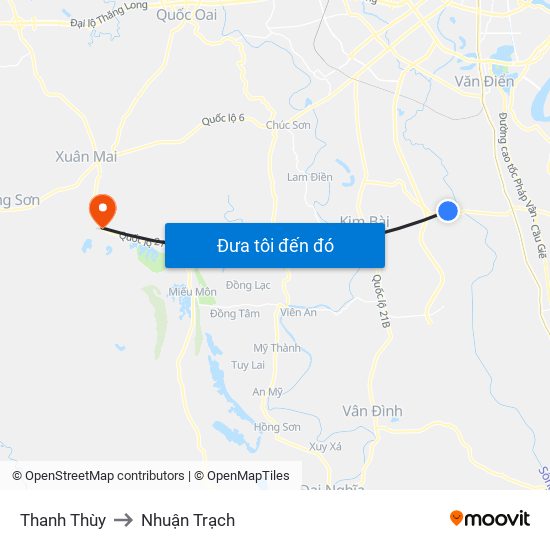 Thanh Thùy to Nhuận Trạch map