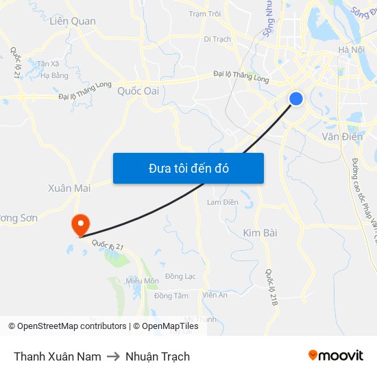 Thanh Xuân Nam to Nhuận Trạch map