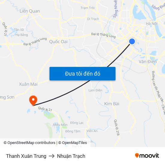 Thanh Xuân Trung to Nhuận Trạch map