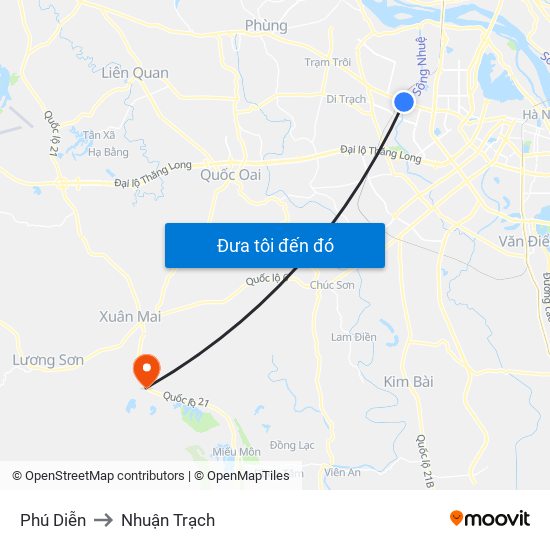 Phú Diễn to Nhuận Trạch map