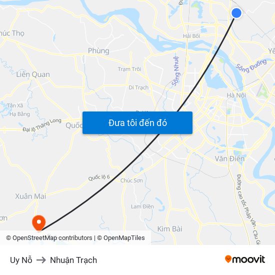 Uy Nỗ to Nhuận Trạch map