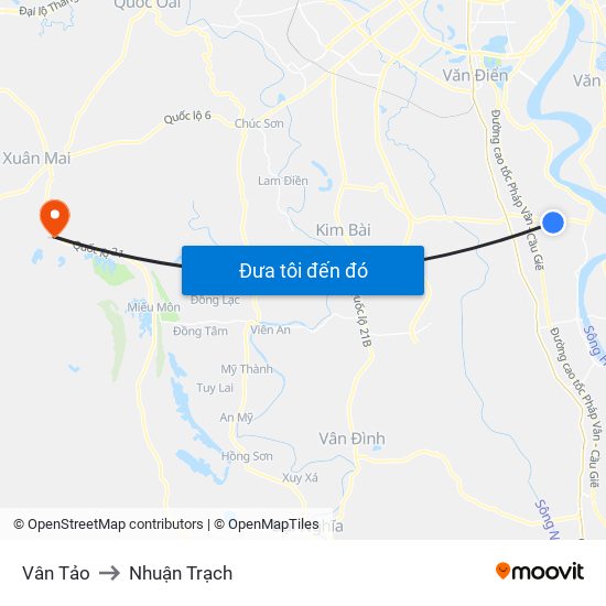 Vân Tảo to Nhuận Trạch map