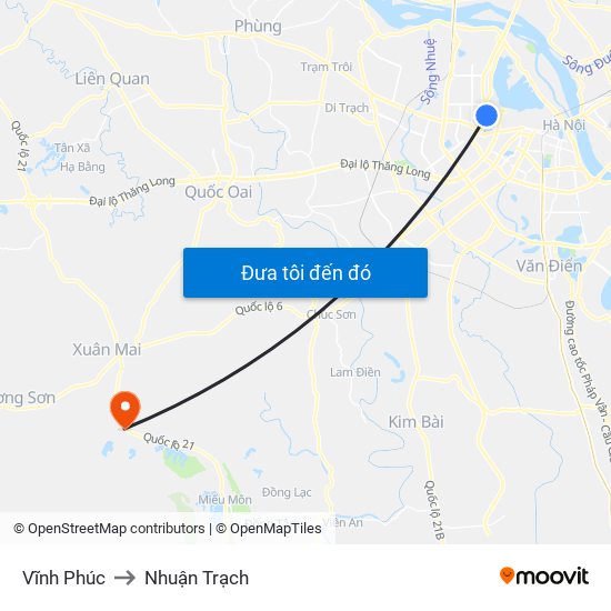 Vĩnh Phúc to Nhuận Trạch map