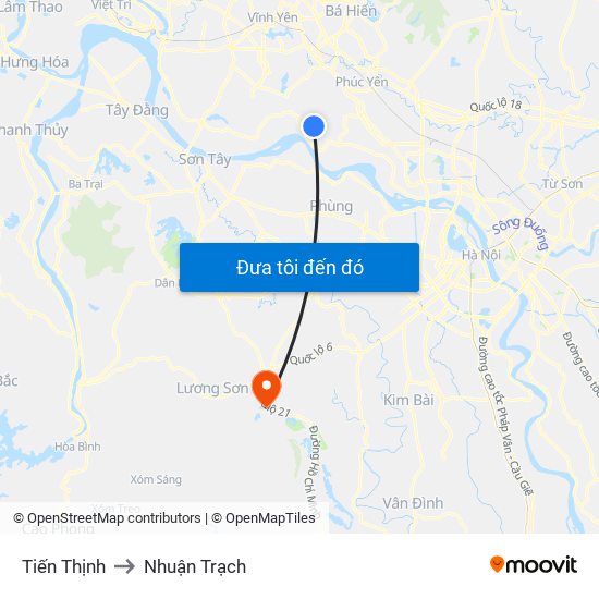 Tiến Thịnh to Nhuận Trạch map