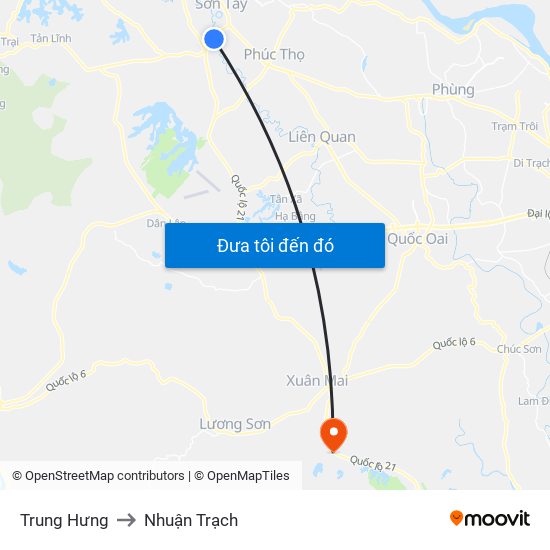 Trung Hưng to Nhuận Trạch map