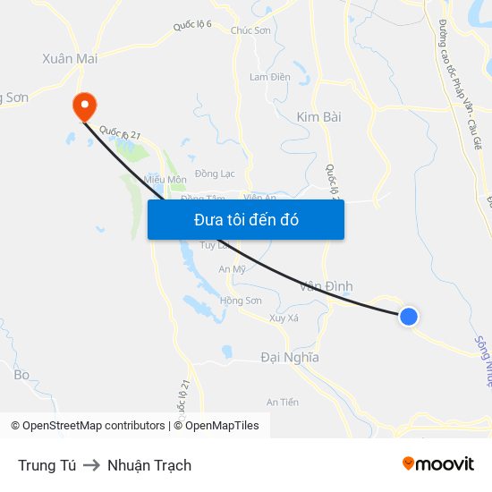 Trung Tú to Nhuận Trạch map