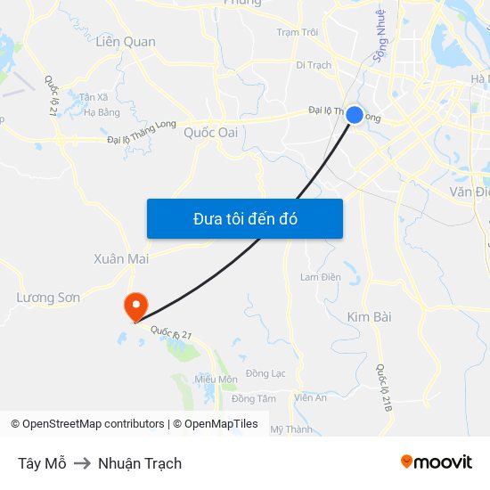 Tây Mỗ to Nhuận Trạch map