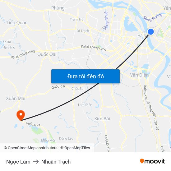 Ngọc Lâm to Nhuận Trạch map