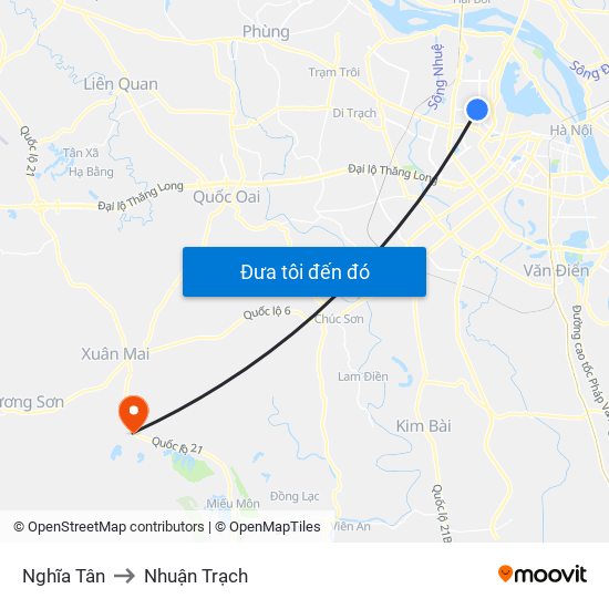 Nghĩa Tân to Nhuận Trạch map