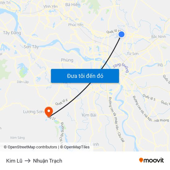 Kim Lũ to Nhuận Trạch map