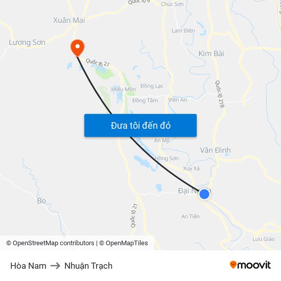 Hòa Nam to Nhuận Trạch map